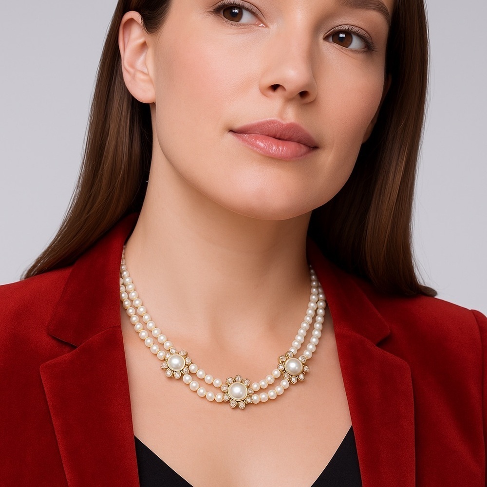 Vintage Two-Strand Pearl Necklace with Delicate Clasp